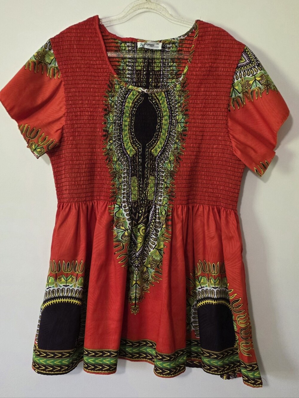 Lapogee Smocked Dashiki Peplum Top Boho Hippie Ethnic Angelina Print Vibrant 3X